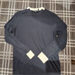 Theory Men's navy and Cream Crewneck Sweater